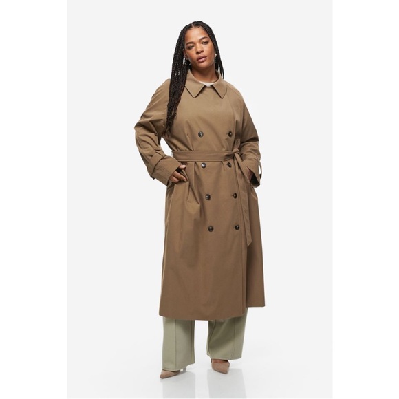Dark Beige Double Breasted Long Trench Coat - Picture 9 of 10